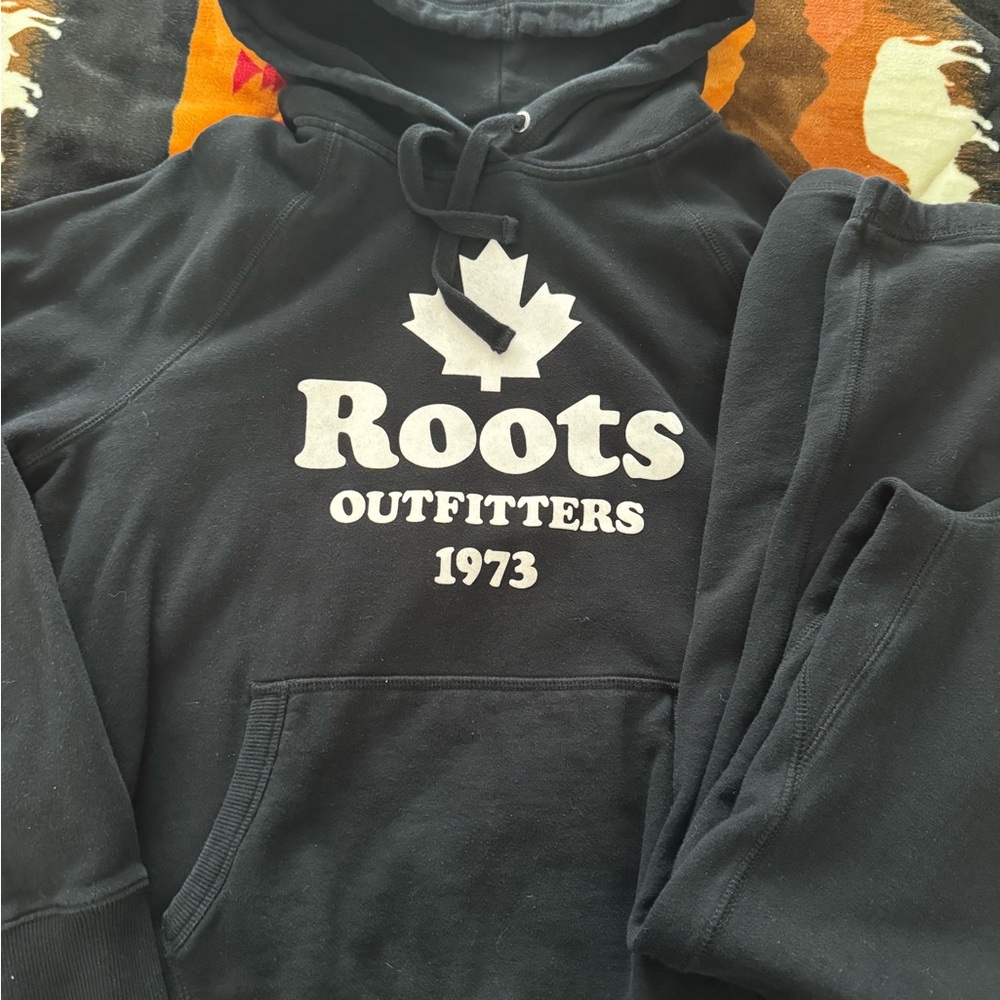 Roots Black Hoodie and Sweatpants Set
